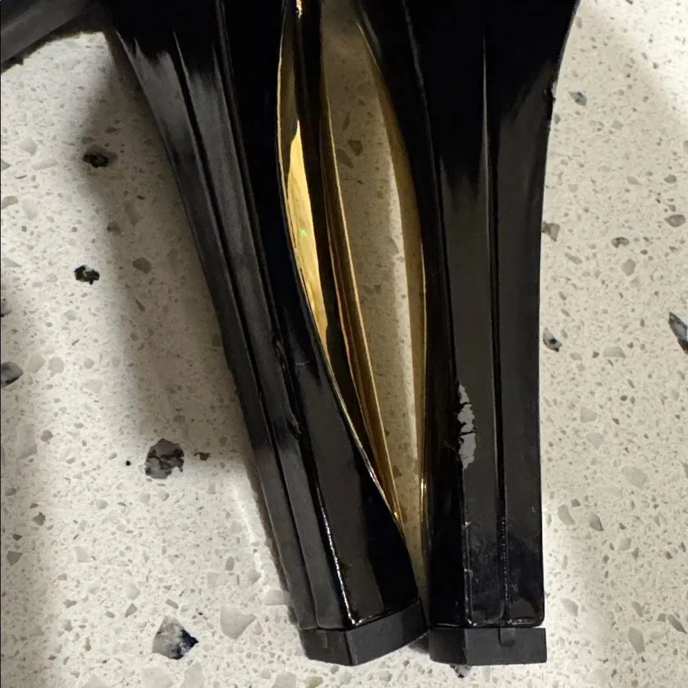 Gianni Bini Elegant Black and Gold Platform Special Occasion Heels Open Toe 8.5